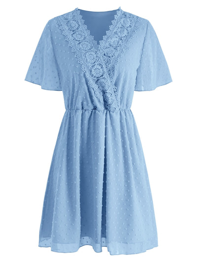 V-neck Lace Polka Dot Dress Middle Dress