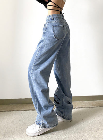 Printed Loose Straight Jeans Pants