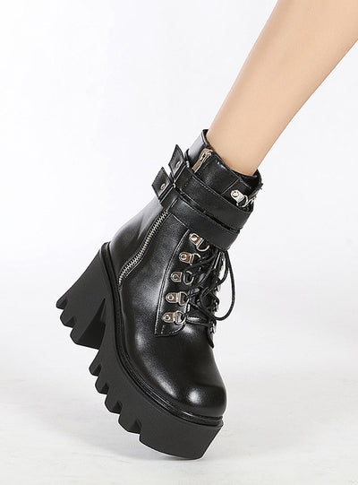 Martin Thick Side Zipper Heel Boots