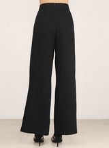 Solid Black Women Elegant Pants Split Side 