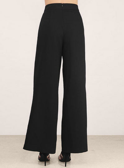 Solid Black Women Elegant Pants Split Side 