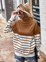 High Neck Striped Sweater Blouse