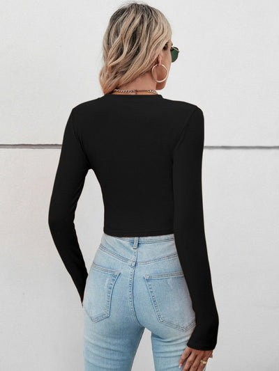 Casual Irregular Pleated Slim Long Sleeve T-shirt
