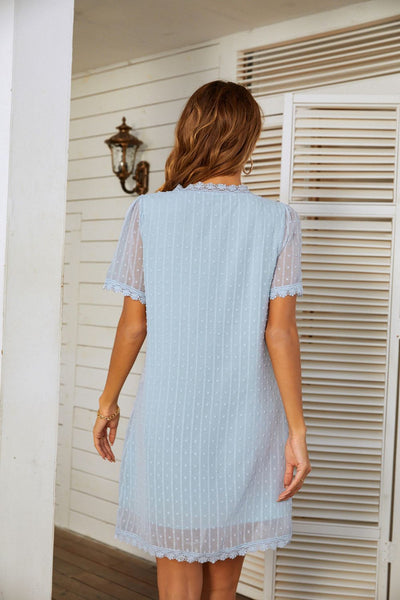 V-neck Short-sleeved Polka-dot Lace Dress