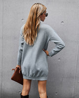 Gray Pullover Slim Solid Color Long Sleeve Dress