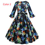 Retro Mid-sleeve Round Neck Print Dress