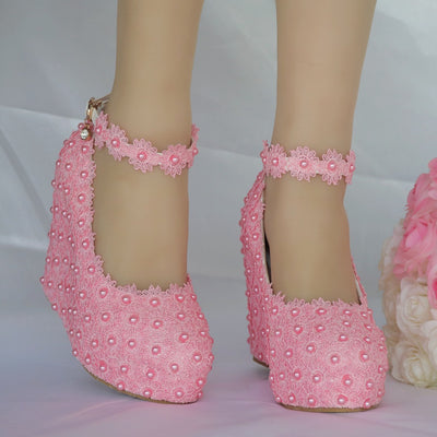 White Lace Wedges Wedding Shoes