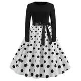Retro Long Sleeve Polka Dot Print Dress