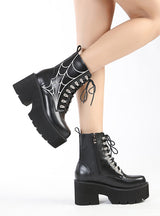 Retro Thick Heel Spider Web Embroidered Martin boots