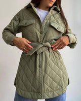Buckle Lapel Loose Rhombus Cotton-padded Jacket