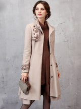  Women's Coat With Belt Embroidery Jacket