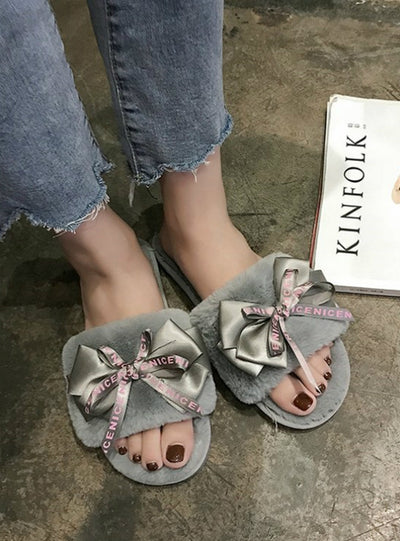 Women Plush Home Slippers with Faux Fur Warm Shoes