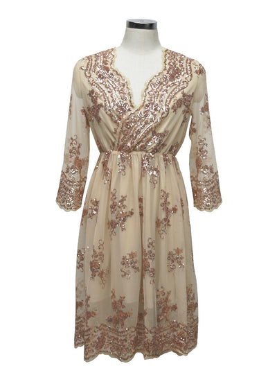 Sexy Long Sleeve V-neck Sequined Dress