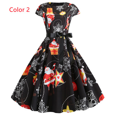 Christmas Printed Short-sleeved Dress