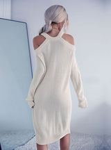 Long Knitted Hollow Neck sweater Dress