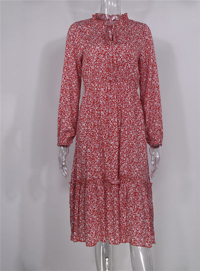 Ladies Long Sleeve Casual Flower Clothes Dresses