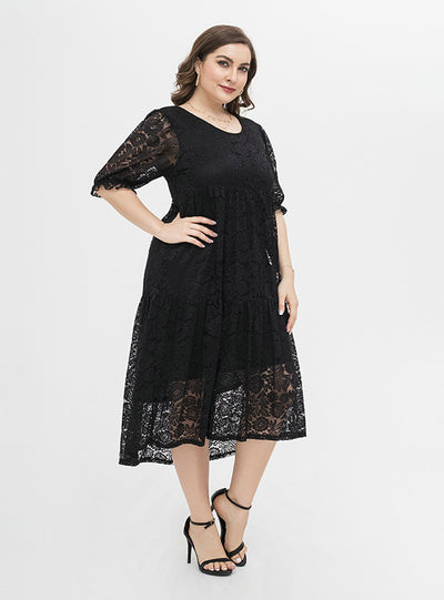 Plus Size Black Lace Short Sleeve Dress