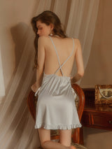 Simulation of Ice Silk Pajamas Perspective Lace Nightgown