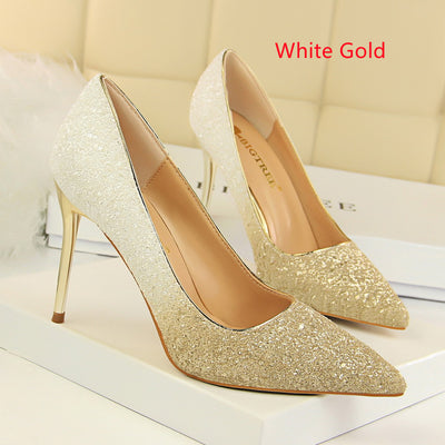 Shallow-pointed Gradient Sequined Shoes