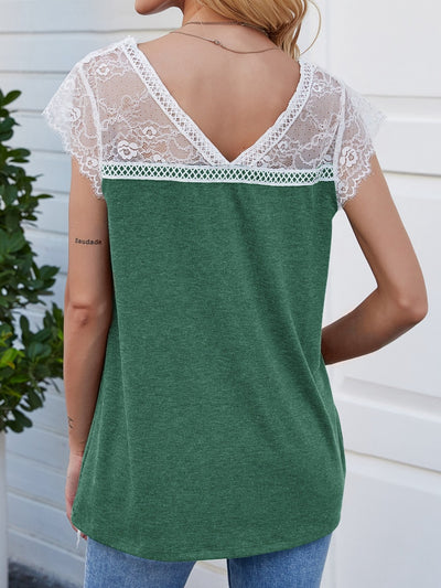 Spliced Lace Loose Vest T-shirt