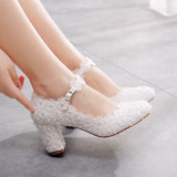 White Lace Flower Wedding Shoes