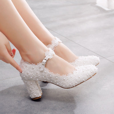 White Lace Flower Wedding Shoes