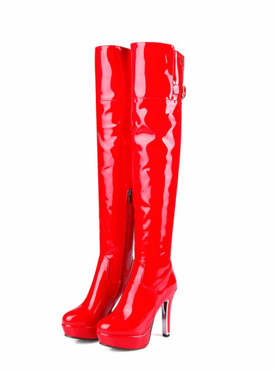 Women Boots Patent Leather Over the Knee Boots 