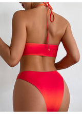 Orange Halter Mesh Three-piece Split Swimsuit