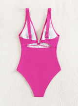 V-neck Metal Ring One-piece Hollow Solid Color Swimsuit