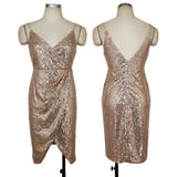 Deep V-neck Sling Pleated Sequined Dress