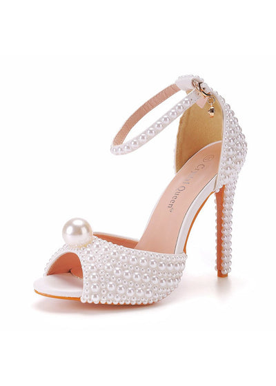 11 cm Shallow Mouth Thin-heeled Pearls Sandals
