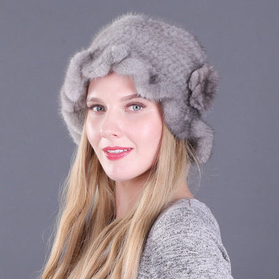 Mink Wool Woven Hat Mink Rose Hat