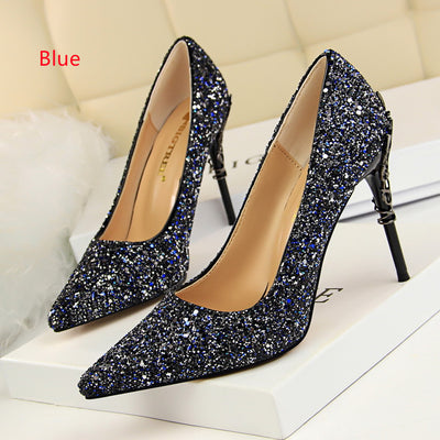 Metal Shallow Mouth Pointed Sequins Shoes