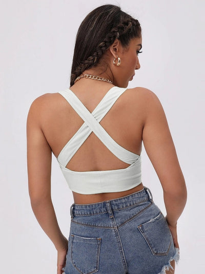 Slim-fit Solid Color V-neck Top Vest