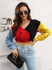 Double-breasted Stitching Contrast Knitted Sweater