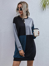 Spliced Long-sleeved Round Neck Contrast Sweater