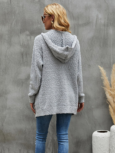 Knitted Button Hooded Cardigan Jacket