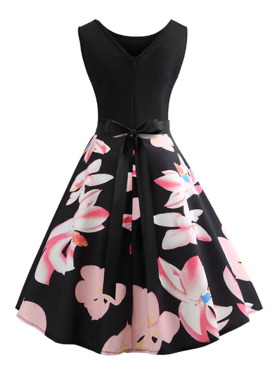 V-neck Printed Sleeveless Dress