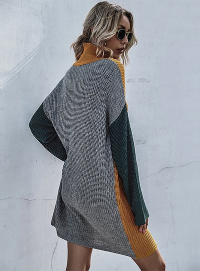 Loose High Contrast Collar Sweater Dress
