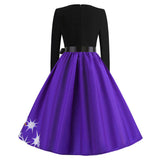 Retro Christmas Printed Long Sleeve Dress