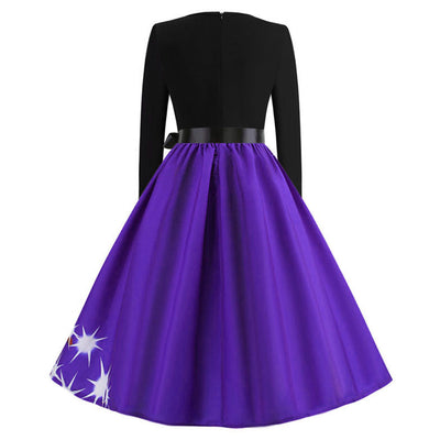 Retro Christmas Printed Long Sleeve Dress