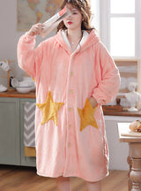 Star Winter Coral Velvet Bathrobe Extended Thick Flannel