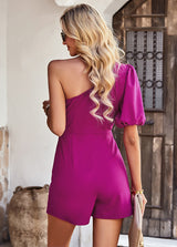 Solid Color One-shoulder Jumpsuit