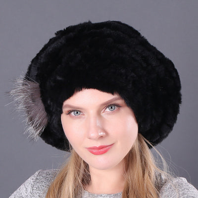 Women Rex Hat Fur Braided Beret