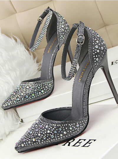 High Heels Shoes Woman Silver Rhinestone Wedding Shoes