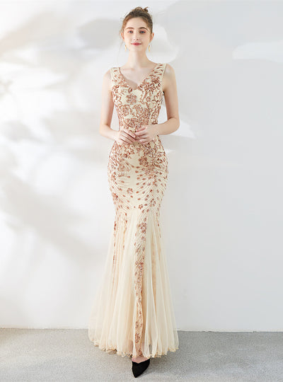 Sexy Deep V back Sequined Dress