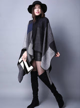 Joker Plaid Shawl Cashmere Split Thick Cloak