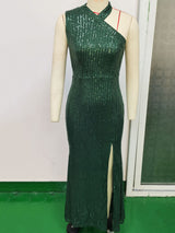 Retro Halter Green Sequined Dress