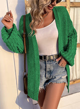 Solid Color Lantern Sleeve Sweater Cardigan