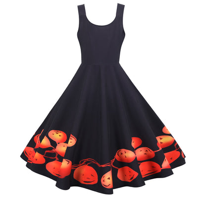 Halloween Sleeveless Fashion Print Dress